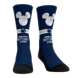 navy socks with Mickey Mouse icon, Athletic Logo, and Penn State Nittany Lions